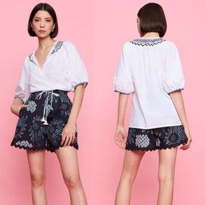 NWT Figue Poplin Embroidered Tassel Corded Frankie Top Clean White Size: Medium